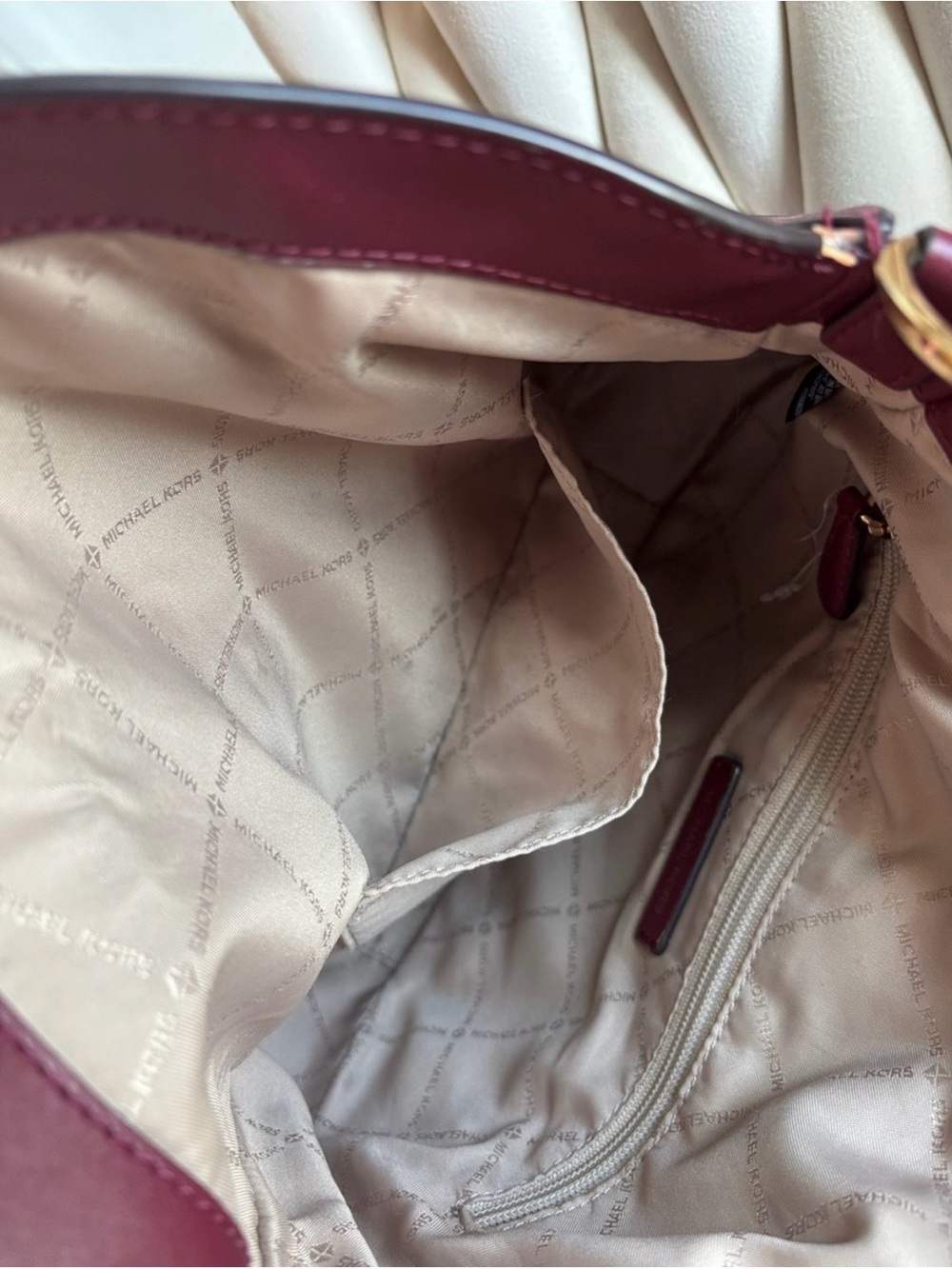 Michael Kors Gabby Maroon Leather Saddle Bag with Gold MK Emblem - Picture 8 of 11